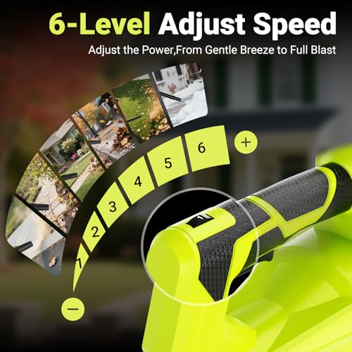 ToCzernobgol Cordless Leaf Blower with 550 CFM Airflow & 600 W Brushless Motor, Lightweight 6-Speed Electric Blower with 2×3.0Ah Batteries & Charger – for Yard, Patio & Lawn Care - Thumbnail 4