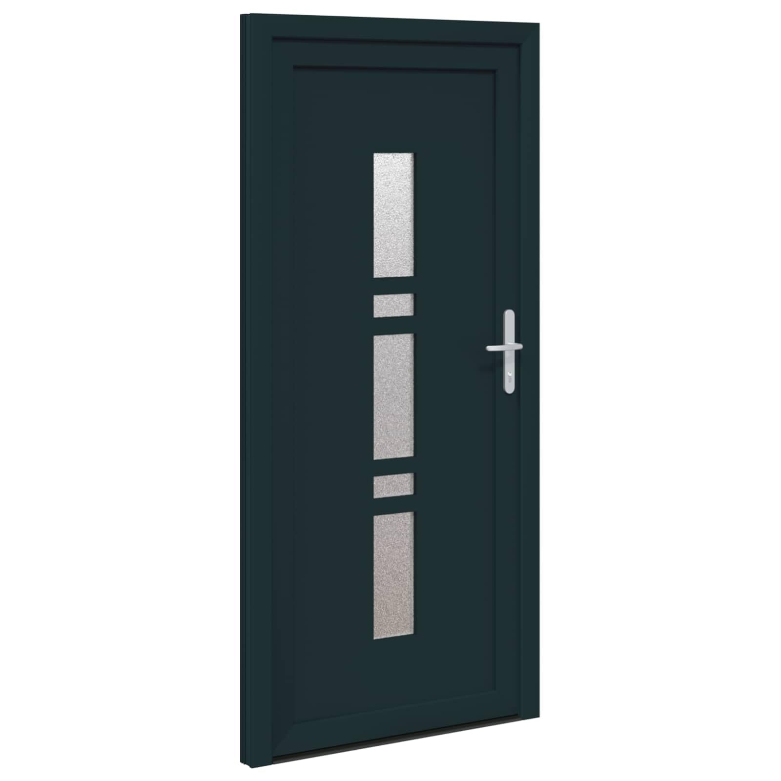 Vordertür Anthrazit PVC 108 x 208 cm Haustür mit Glas, Mehrfachverriegelung, Schallschutz, Wärmedämmung, Einbruchhemmend, inkl. Schloss, Zarge, Beschlag für Neubau und Renovierung