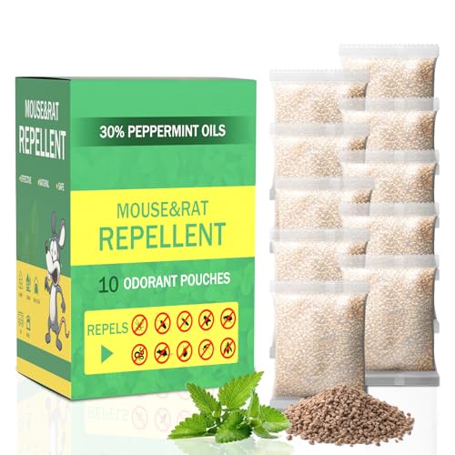 Mouse Repellent Pouches 10 Pack,Natural Peppermint Oil Rodent Repellent Indoor/Outdoor,