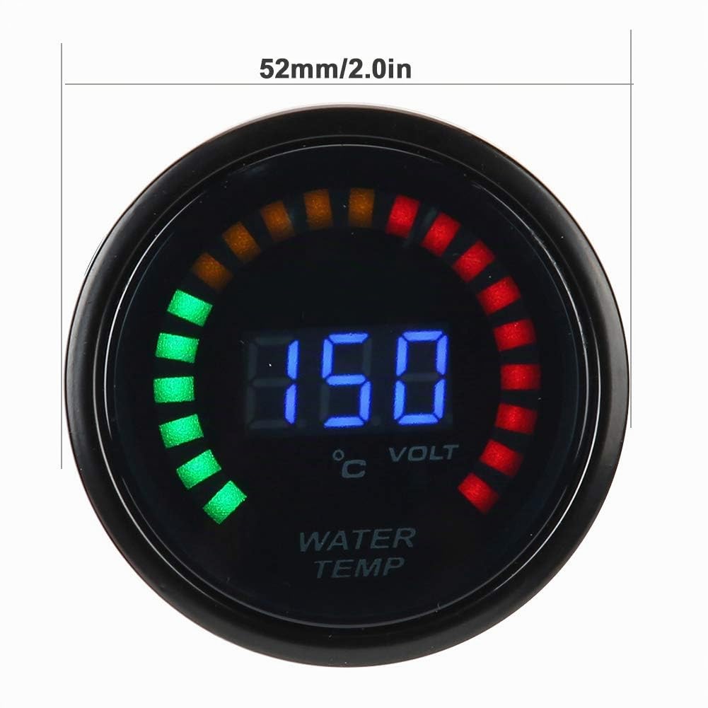 Terisass Jauge De Température Numérique LED Jauge De Température Du Liquide De Refroidissement De L'eau Avec Capteur 52mm 20-150 °C Pour 12V Auto