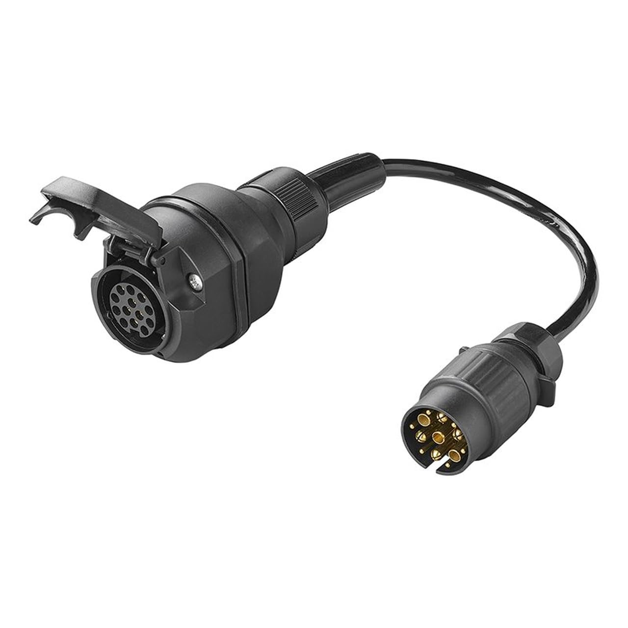 Profesjonalny kabel adaptera do przyczepy 30 cm | 13-biegunowy Multicon West na 13-biegunowy Jaeger | kabel do przezbrojenia do przyczep kempingowych i samochodów osobowych | 13 na 13 pinów