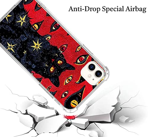 Widofvspky Psychedelic Phone Case Hippie Cat Cover Compatible With Iphone 11, Trippy Cute Cool Animal Black Cat Case For Iphone 11, Unique Trendy Soft Tpu Bumper Cover #TOP1