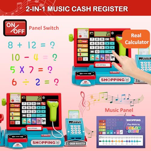 image for Wee Wonders 63PCS Cash Register for Kids, Kids Cash Register with Real