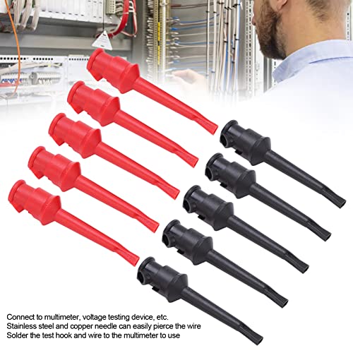 Image of Multimeter Test Hooks and Mini Grabber Clips 10 Pcs (5 Red + 5 Black) for Electrical Testing Circuit Test Probes Insulated, Copper & Stainless Steel Tips