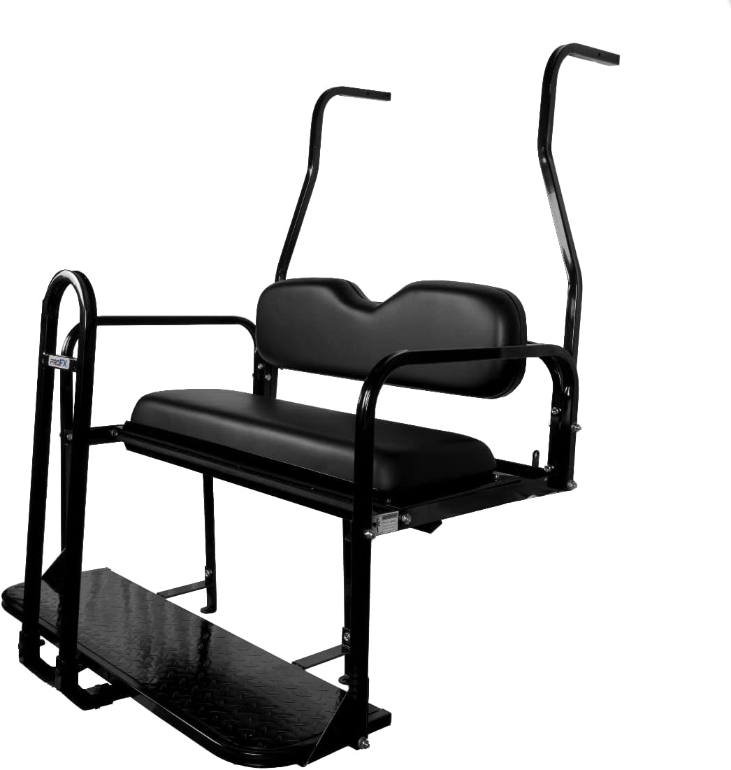 PROFX Golf Cart Rear Flip Seat Kit with Grab Bar for Club Car DS Gas & Electric Golf Carts | Buff (Beige) Cushions | Compatible with 2000.5-2014 Models