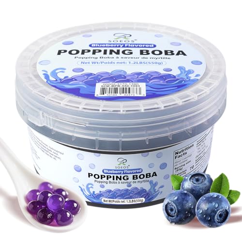 Soeos Blueberry Popping Boba, 550g – Bursting Boba Pearls for Bubble Tea, Frozen Yogurt, Desserts & Drinks