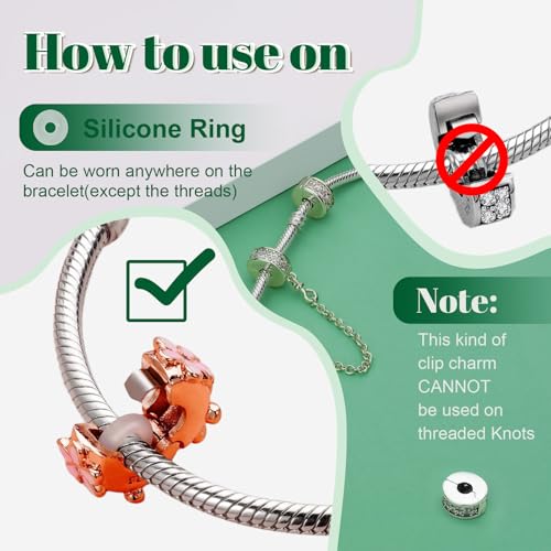 2Pcs Clip Charms for Bracelets 925 Sterling Silver with Cubic Zirconia Shell Pink Pavé Family Always Stopper Birthday Christmas Jewelry Gifts for Women3