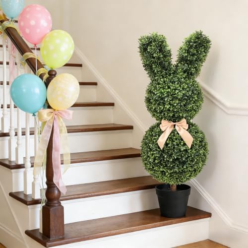 Image of Boxwood Bunny Topiary, 36 Inch Artificial Rabbit Tree for Easter Decor, 3FT Faux Bunny Shape Topiary for Indoor&Outdoor, Porch Decor