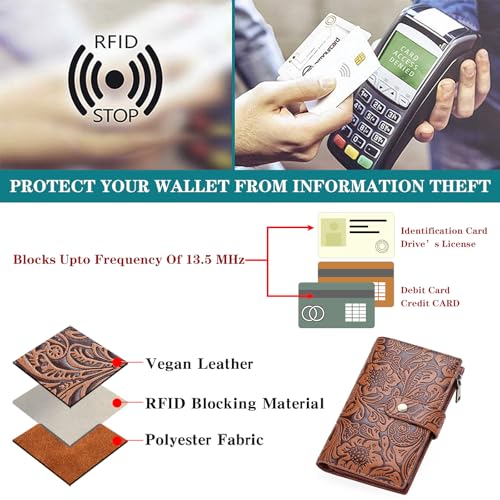 Image of GOIACII Women's Wallet RFID Blocking Leather Trifold Credit Card Holder