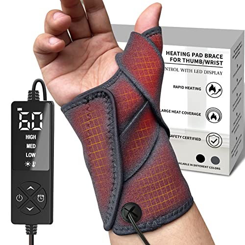 Hand Heating Pad for CMC Joint Thumb Arthritis, Heated Wrap Brace Splint Provides Support and Compression for Right Left Hand. Helps Men Women with Carpal Tunnel Relief, Wrist Pain, Tendonitis