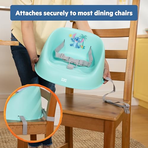 Image of Bright Starts Disney Stitch My Spot Easy-Clean Baby Booster Feeding Chair, 3-Point Harness, Washable Removable Straps, Blue
