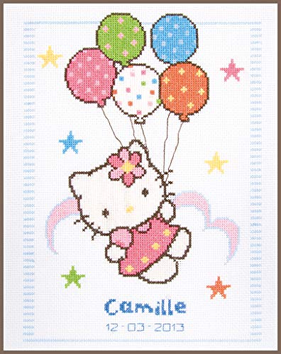 Vervaco Hello Kitty with Balloons Aida Counted Cross Stitch Kit, White, 1