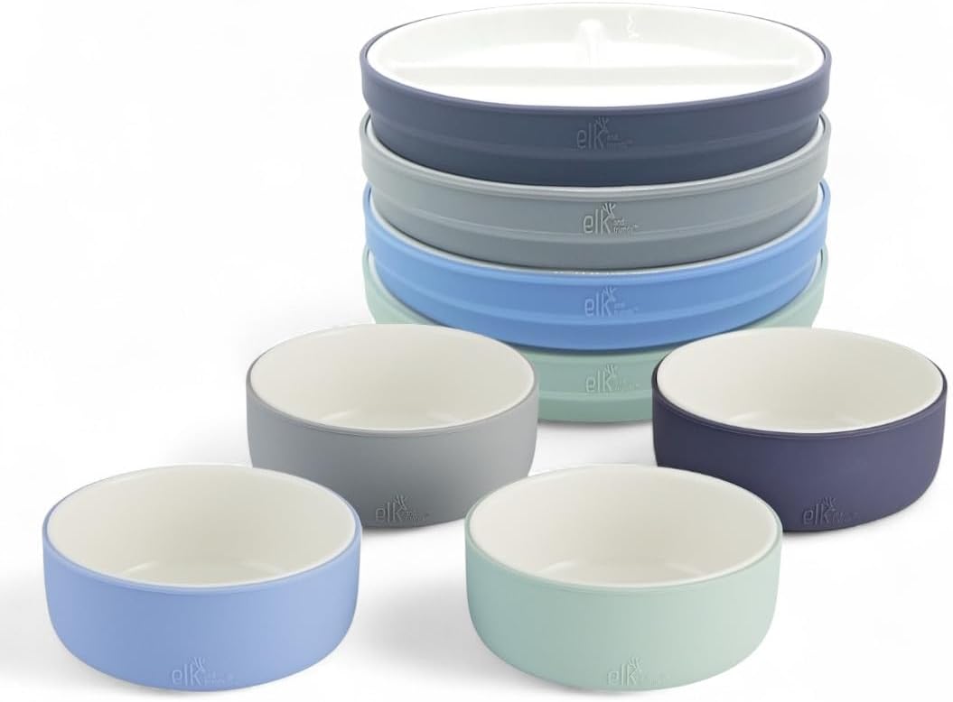 Elk and Friends Kids Porcelain Mealtime Bundle | 7.8" Plates & Bowls | 8 Pcs | Microwave & Dishwasher Safe