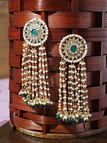 Image of Karatcart Gold Plated Pink Meena Lotus Design Kundan Dangler Earrings for Women (color may slightly vary due to photographic effect)