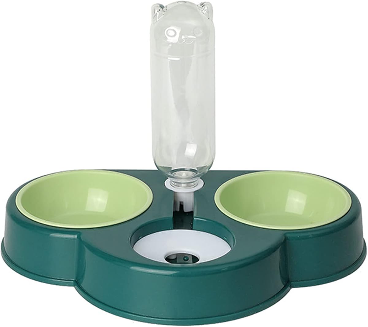 Cuenco de alimentación automático, estación de alimentación de plástico para gatos 3 en 1, vajilla desmontable para mascotas, cuenco para comida de agua para perros, juego automático de dispensador de agua y comida para gatos para gatos de interior (verde)