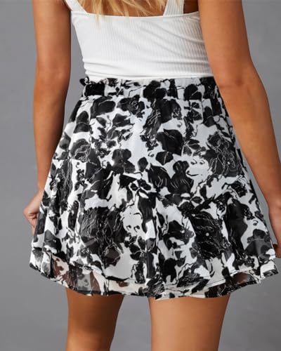 Image of Aoudery Flowy Shorts for Women Casual Boho Floral Skorts Ruffle Mini Skirts Running Tennis Butterfly Chiffon Shorts