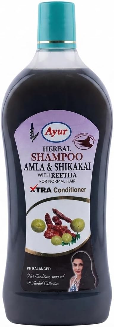 Ayur Herbal Amla Shikakai with Reetha Shampoo | Paraben-Free | Gentle Cleanser for All Hair Types (1000 ML)
