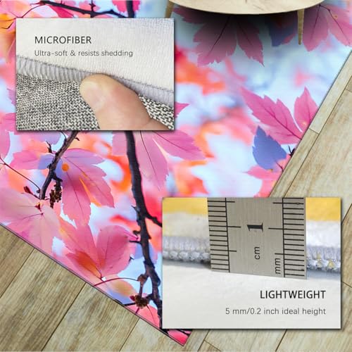 Tapis 60x120cm Lavable Rose Feuilles d'Érable - Salon & Descente de Lit - 6