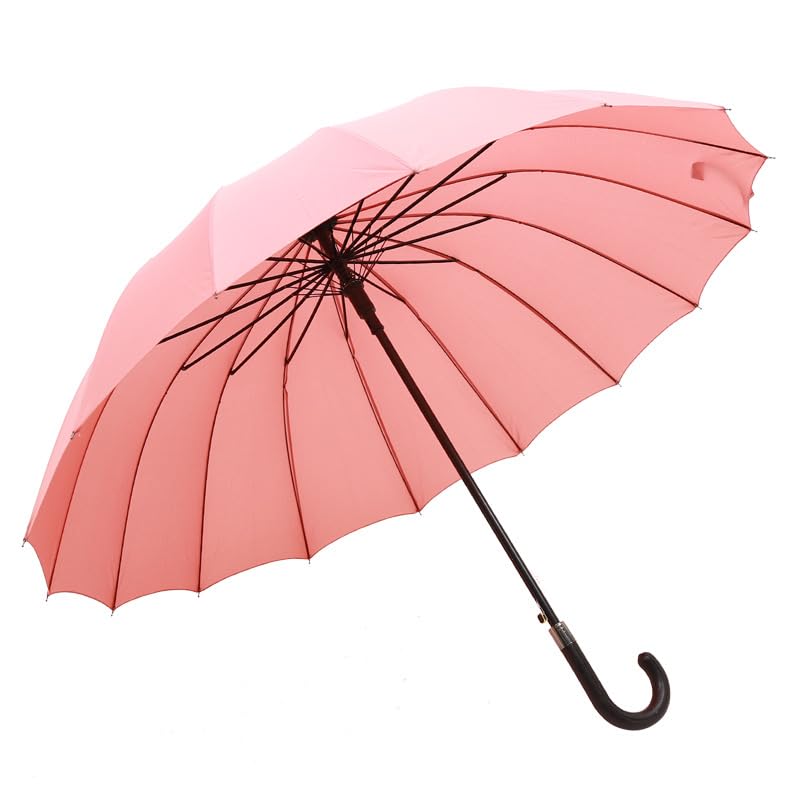 Parapluie droit 16 baleines avec poignée incurvée en bois élégant