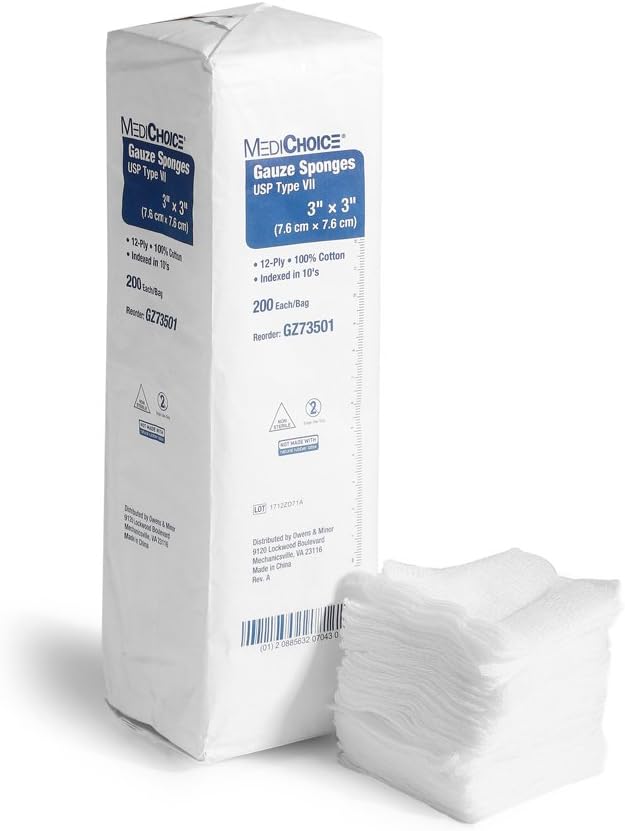 MediChoice Gauze Sponge, 12-Ply, USP Type VII, Non-Sterile, 3x3 Inch, White, 1314GZ73501 (Case of 4000)