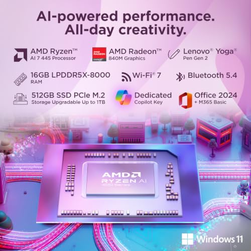 Image of Lenovo Yoga 7 2-in-1 AMD Ryzen 7 AI 7 445 (16GB RAM /512GB SSD /14 (35.5cm) /WUXGA OLED /Yoga Pen Gen 2 /Copilot+ PC /Windows 11 /MSO 365 Basic+Office24 /Seashell /1.4Kg), 83TD007WIN