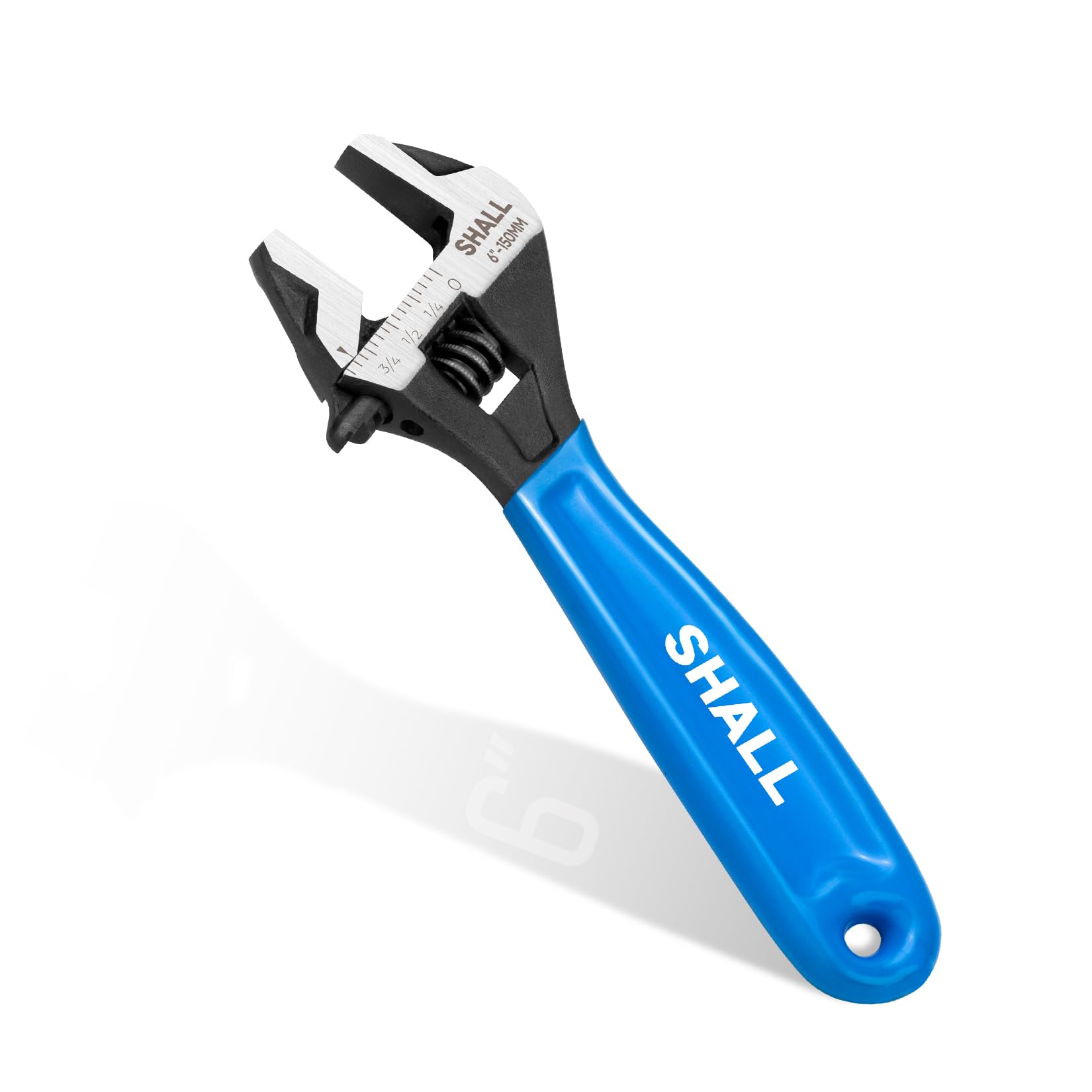 SHALL 6 Inch Adjustable Wrench, Cr-V Steel Spanner with Cushion Grip, Wide Jaw Black Oxide Wrench with Laser-etched SAE Scales for Home, Garage,