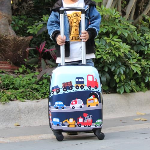 Lttxin Kids Rolling Luggage with Wheels Hard Shell Carry On Suitcase 18 inch for Toddler Boys Veholes