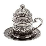 Copper Turkish Coffee Espresso Ottoman Cup & Saucer (Antique Silver)