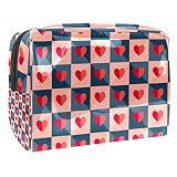 Trousse de maquillage de voyage en papier avec imprimé cœurs pour femmes et filles, petite trousse de maquillage imperméable avec fermeture éclair, Multicolore, 18.5x7.5x13cm/7.3x3x5.1in, Mode