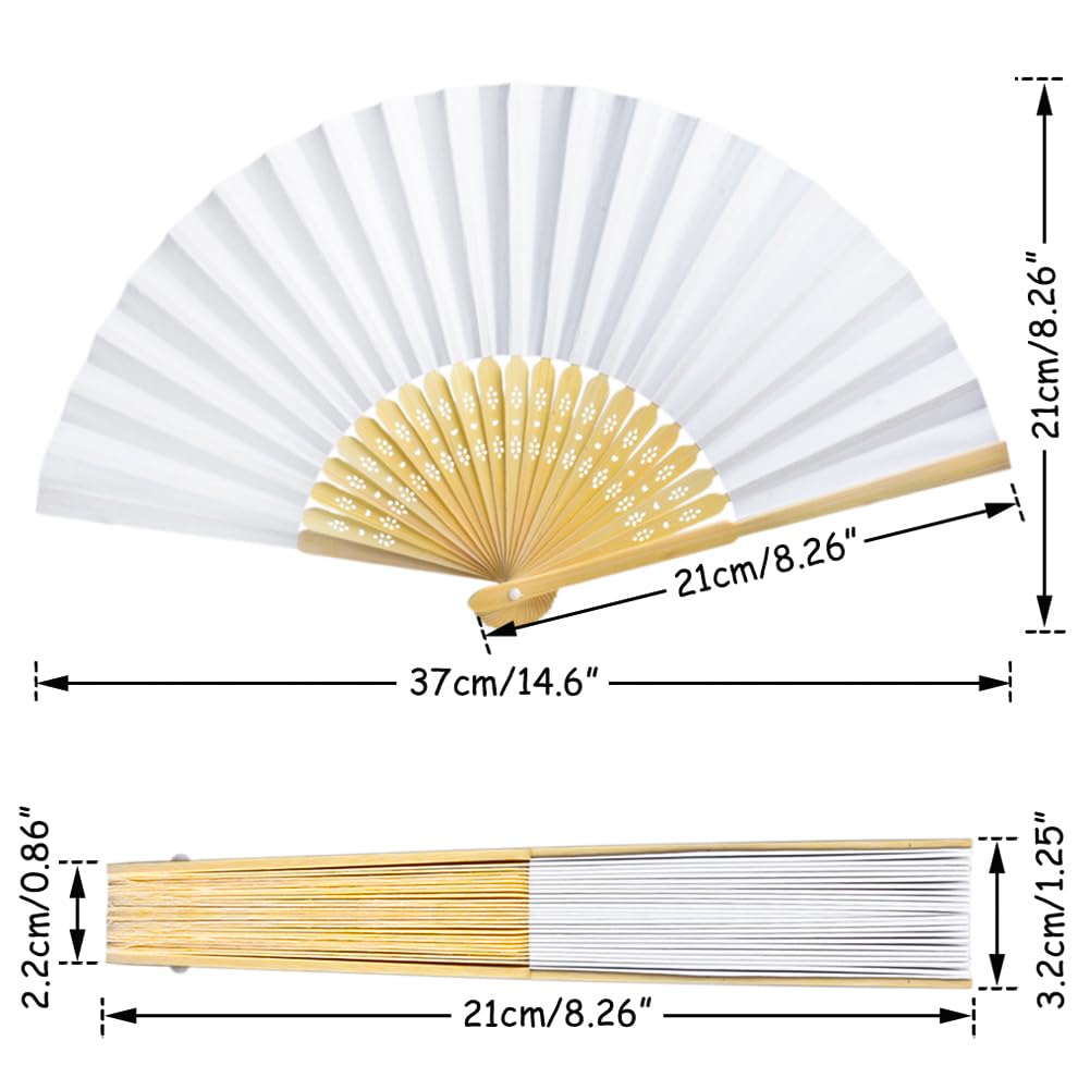 30 Stück Weiß Fächer Hochzeit,Gäste Fächer Handfächer,Hochzeitsfächer Faltfächer,Gäste Geschenk Bambus Papierfächer Vintage Schnitzerei für Hochzeit Deko Diy Sommer Party