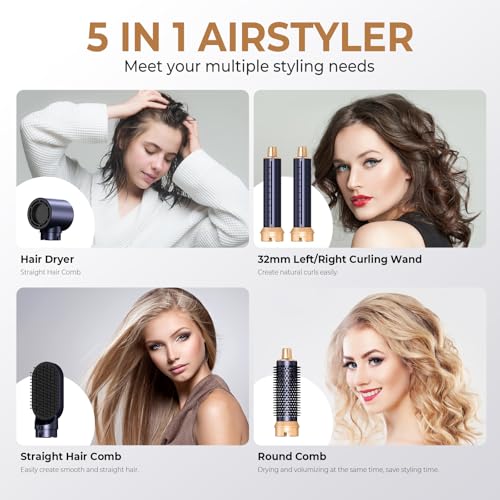 Image of 5 in 1 Hair Dryer Brush Set, Negative Ion Blow Dryer Brush Upgrade Hot Air Brush Air Styler Curling Wrap Air Curler, Curling Iron Hair Styling Tools As A Gift for Straight /Curl /Drying /Smoothing