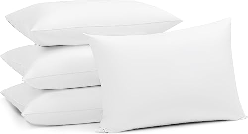 FZZOR Juego de 4 almohadas de tamaño estándar, almohadas de cama de apoyo suave prémium para dormir, almohadas transpirables alternativas de plumón