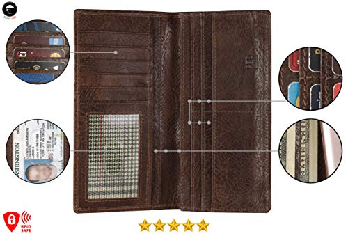 Image of RFID Blocking Mens Genuine leather Bifold Long Wallet
