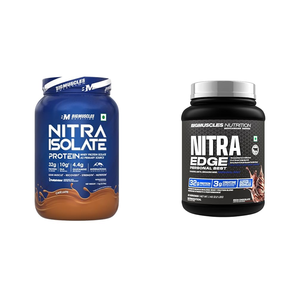 Bigmuscles Nutrition Nitra Isolate (1kg, Cafe Latte)|Bigmuscles Nutrition Nitra Edge PB Whey Protein Powder [1kg, Rich Chocolate] | 32g Protein [Isolate + Concentrate], 3g Creatine Monohydrate | No-image-6
