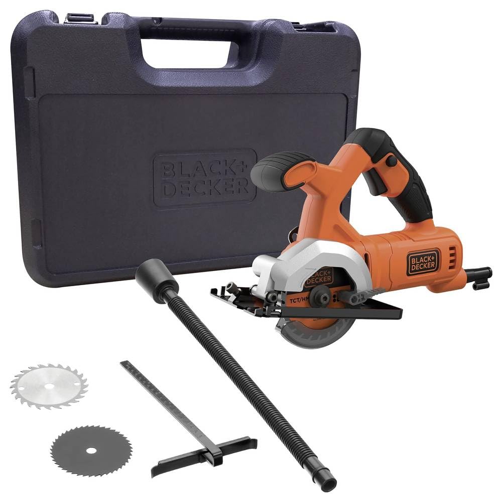 Black+Decker Kompaktowa ręczna pilarka tarczowa (400 W, z drugą rączką, regulacja głębokości cięcia bez użycia narzędzi, urządzenie do odsysania kurzu, w zestawie: 1 x gruby i 1 x brzeszczot do