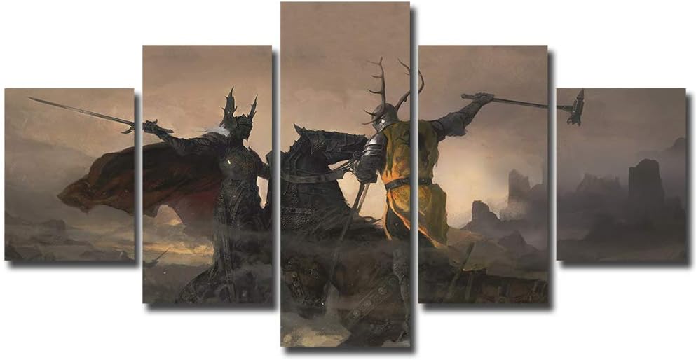 5 Panels Robert vs Rhaegar Canvas Art Game of Thrones Rhaegar Targaryen Robert Baratheon Framed Ready to Hang Wall Art Canvas Print Home Decor