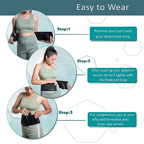 Image of Wonder Care Polyester Umbilical Black Hernia Belt Pain Relief Support Brace With 1 Removable Compression Pad For Men & Women (S)
