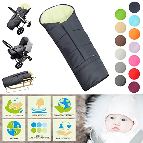 BAMBINIWELT Winterfußsack Fußsack für Kinderwagen, Buggy oder Schlitten, in Mumienform, aus Wolle, Größe anpassbar, MUMIE UNI (dunkelgrau)