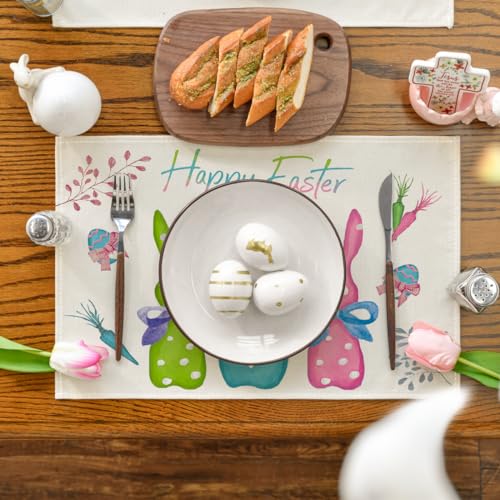 Artoid Mode PLACEMAT-EASTER-4PC-3045-014GRBUPK Green Blue Pink Rabbit Bunny Happy Easter Placemats Set Of 4 thumb #1