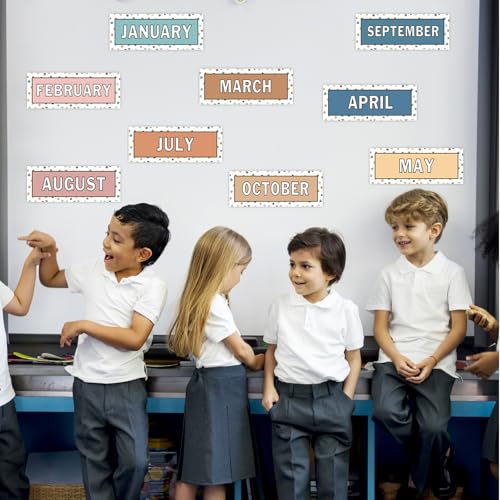 Image of Whaline 12 Pcs Months of The Year Bulletin Board Set Boho Color Monthly Headliners Calendar Month Headers for Back to School Classroom Decoration