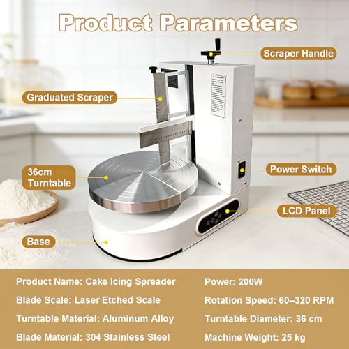 Automatischer Kuchenglätter – 200 W einstellbare Geschwindigkeit, Kuchenglasur-Drehteller für 10,2–30,5 cm Schichtkuchen, kompaktes Design für Heimbäcker und Bäckereien, perfekt für glatte Oberflächen