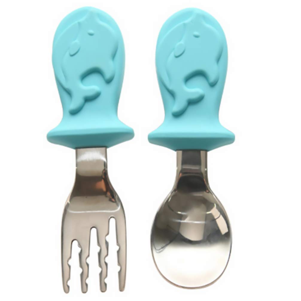 Toyvian 1 Set Baby Fork Spoon Set Standing Baby Training Fork and Spoon with Storage Box Flexible Kids Silicone Self-Feeding Utensil Flatware Tableware for Toddlers Children