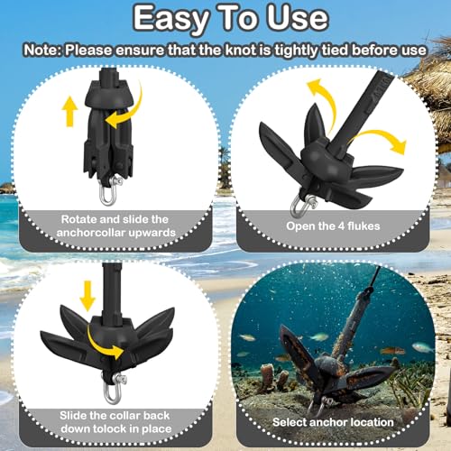 Image of MorningRo 1 Pack 1.5 /3.5 lb Marine Kayak Anchor Kit with 40ft Rope and Buoy Folding Grapnel Boat Anchor Kit Kayak Fishing Accessories for Small Boats, Canoe, SUP Paddle Boards