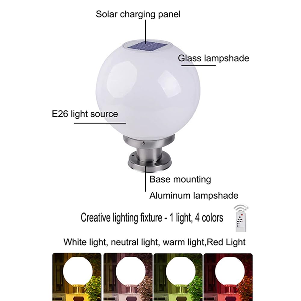 Illuminazione Solare Moderna Per Esterni Con Sfera Di Vetro Impermeabile Lampada A Colonna Solare Industriale Europea Con Base Di Montaggio Su Pilastro Apparecchi Di Illuminazione Per Patio