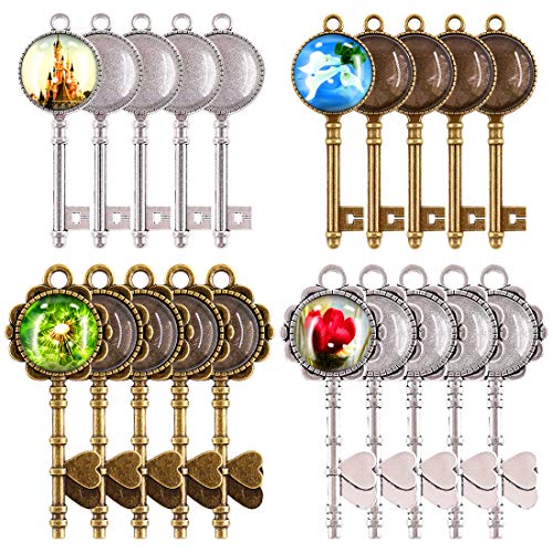 Glarks 48-Pieces Vintage Pendant Trays Set, 24pcs Skeleton Keys Pendant Trays with 24pcs Bright Glas - //coolthings.us