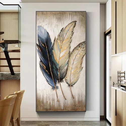 Cadre noir 80x164cm avec affiches et impressions plumes abstraites