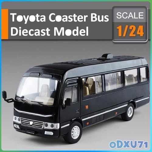 Image of 1.24 Scale Toyo ta Coaster Bus Exclusive Alloy Metal Pull Back Die-cast Model with Sound Light Mini Auto Toy for Kids Metal Model Toy with Sound and Light. (1.24 Scale -Black)