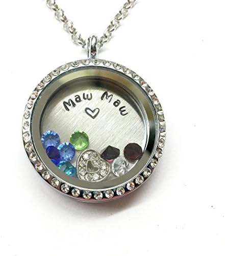 Maw Maw - Floating Charm Locket - Memory Locket - Custom Hand Stamped Gift for Mom, Grandma, Mamaw, Mammaw