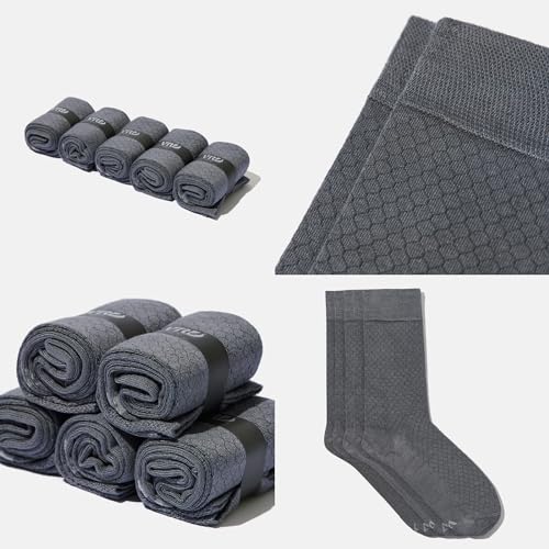 VRD Bamboo Mens Dress Socks for Men, 5-Pack, Ocean Grey Crew Length Mid-Calf Socks, Mens Shoe Size 8-132