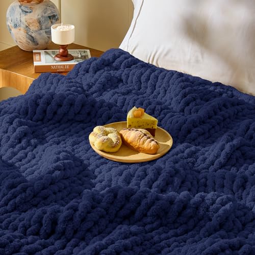 Image of Inhand Chunky Chenille Yarn for Hand Knitting,Thick Bulky Blanket Yarn for Crocheting,Soft Fluffy Yarn for Crochet Birthday Gifts for Men /Women /Beginners,12 Pack (29.5Yds /8.4oz Each),Deep Navy